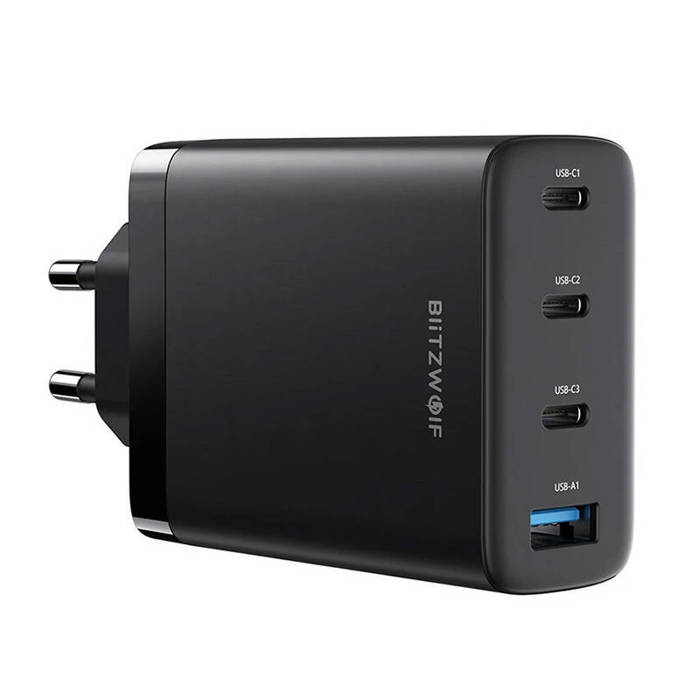 Wall charger Blitzwolf BW-S23, 3x USB-C, USB-A, GaN, 100W (black)