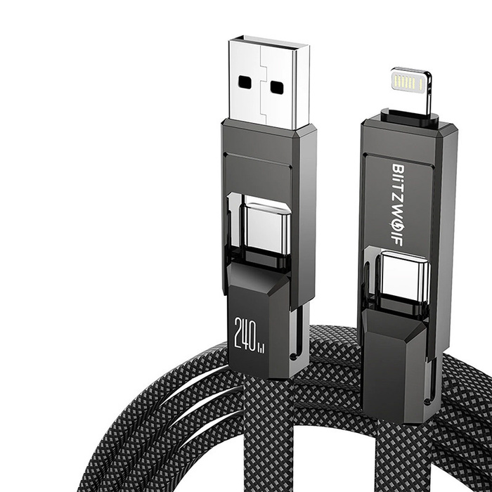 Cable USB 4-in-1 Blitzwolf BW-HDC7 USB+C+Lightning 240W 1.2m (black)